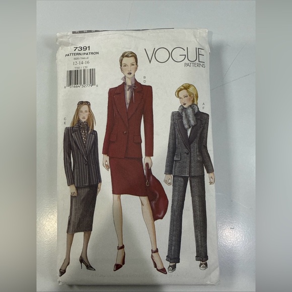 Vogue Other - Vogue 7391‎ Pattern Misses Lined Business Suit Jacket Pants Skirt 12-14-16 Uncut